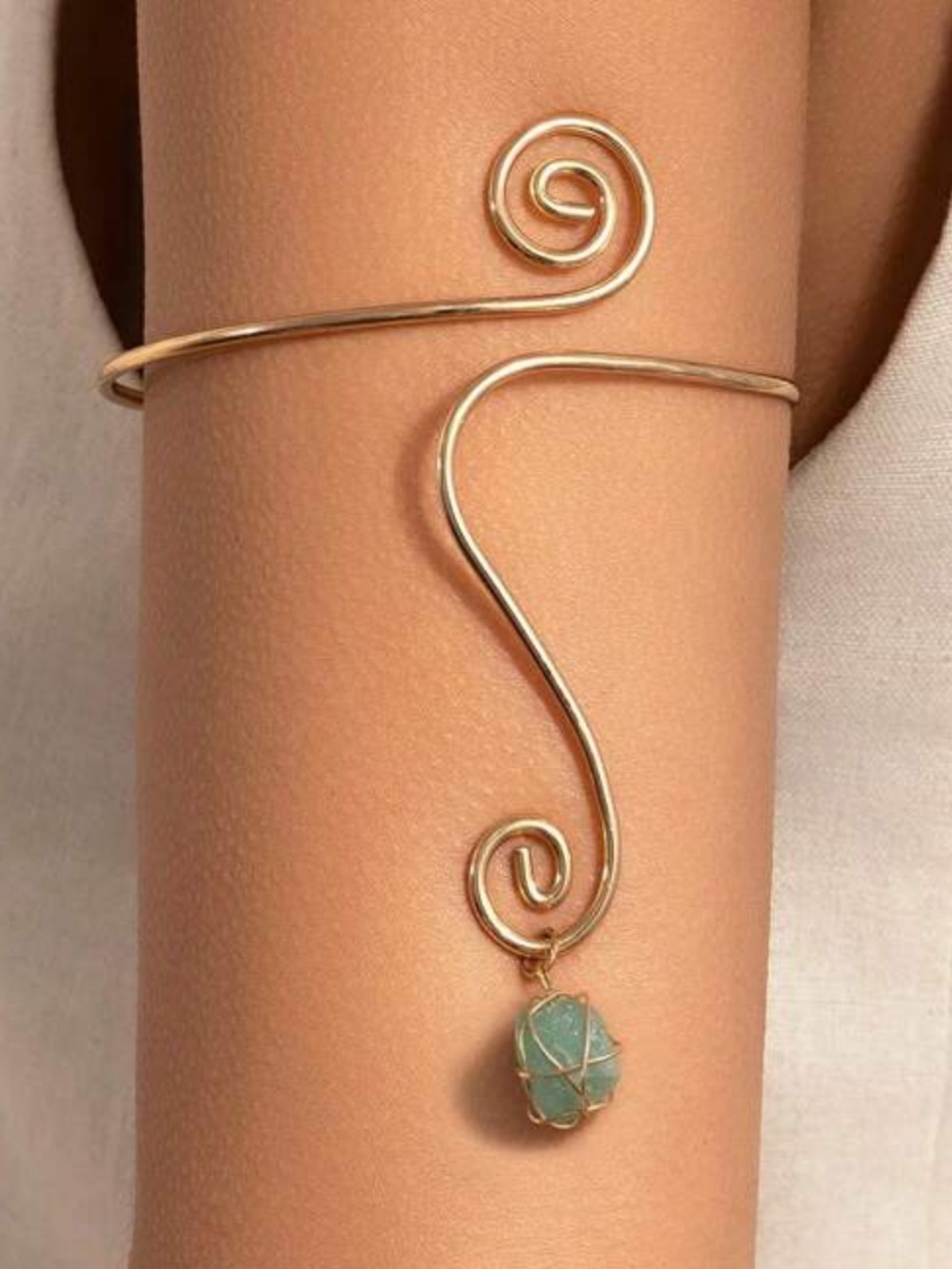 SHEIN Gold Spiral Arm Cuff with Teal Stone Drop